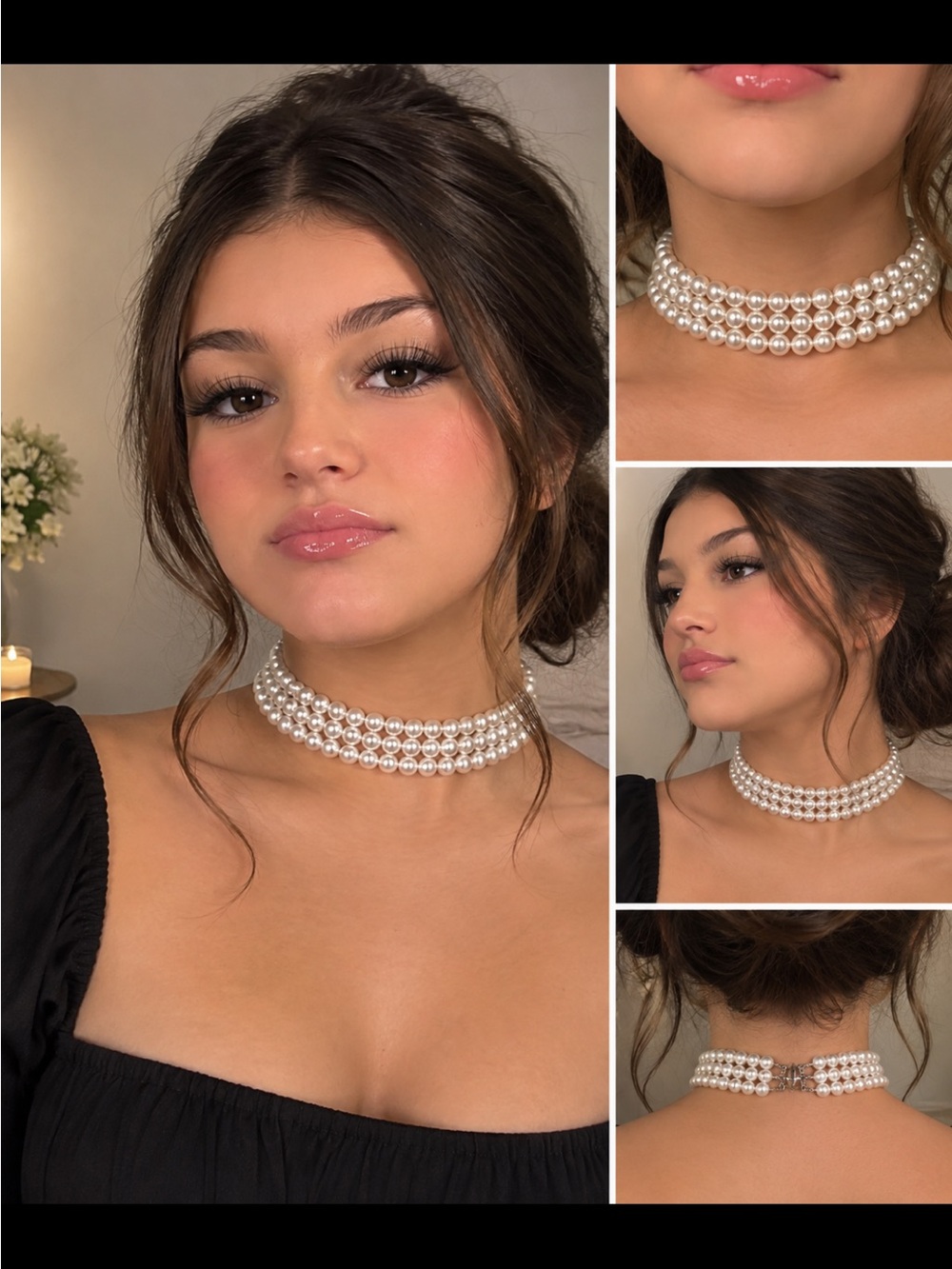 Lustrous White Pearl Multi-Strand Choker Necklace for Women